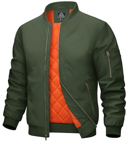 MAGCOMSEN Men's Bomber Jackets Winter Warm Windbreaker Smart Casual Coats | Quilted Padded Lined Thermal Jacket, Outdoor Work Polyester Coat, Zip Up, with Multi pockets