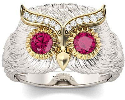 Jeulia Eule Ring Sterling Silber Zweifarbig Feder Design Rundschliff Ringe Schmuck Geschenk für Verlobungsring Trauring Ehering Täglich (53 (16.9))