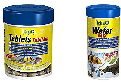 Tetra Tablets TabiMin Hauptfutter (Futtertabletten für am Boden gründelnde Zierfische), 275 Tabletten Dose & Wafer Mix - Fischfutter für alle Bodenfische (z.B. Welse) und Krebse, versch. Größen