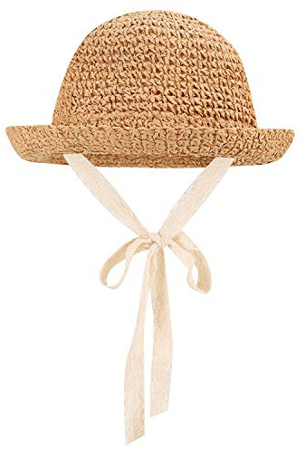IBLUELOVER Cappello di paglia pieghevole per bambine, cappello da sole estivo per bambini, cappello Panama arrotolabile da esterno con protezione UV, cappello da spiaggia con adorabile cinturino