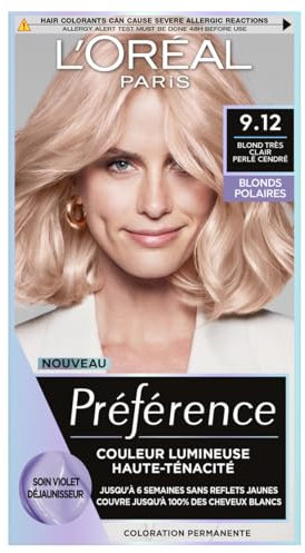 PREFERENCE L'Oréal Paris Preference Blond Pile Colorazione Permanente Capelli, Tonalità: Siberia 9.12, Biondo molto chiaro cenere perlato