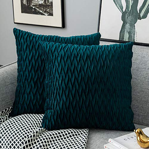 Yamonic Kissenbezüge Set Samt Soft Solid Dekorative Kissen Fall für Sofa Schlafzimmer 40cmx40cm 2er Pack für Couch Bett Sofa Stuhl Schlafzimmer Wohnzimmer, Blau Grün
