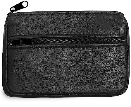 Coin Purse Pouch for Women, Genuine Leather Mini Wallet with Keychain Ring Holder