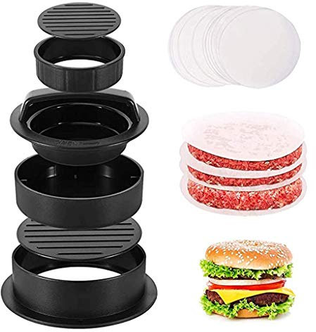 GaoYunQin (2 Sets) 3 In 1 Non Stick Burger Press Patty Maker to Make Stuffed Burger, Sliders Burger, Beef Burger, Hamburger Press Patty Maker with 50 PCS Wax Paper Easy to Clean