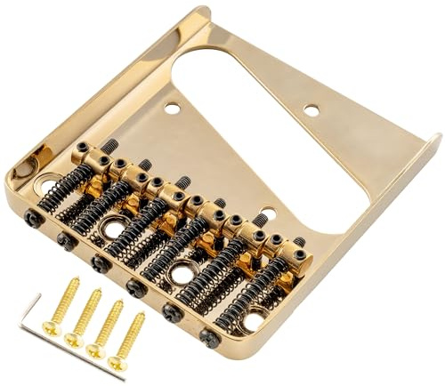 Musiclily Pro 54mm Telecaster Steg Bridge T-style Brücke Vintage 6 Barrel Saitenreiter für Tele-Style E-Gitarre, Gold