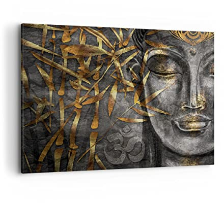 Bilder auf Leinwand 100x70cm Leinwandbild Buddha Gold Bodhisattva Groß Wanddeko Bild Schlafzimmer Küche Deko Wandbilder Dekoration Wohnzimmer Wall Decor Canvas Wand Kunstdruck Art AA100x70-4442