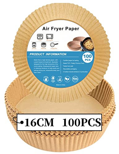 Carta Forno Per Friggitrice ad aria 3L-5L,100 PZ carta per friggitrice ad aria,Fodera in carta per uso alimentare Carta forno antiaderente per friggere, cuocere, arrostire e a prova di olio
