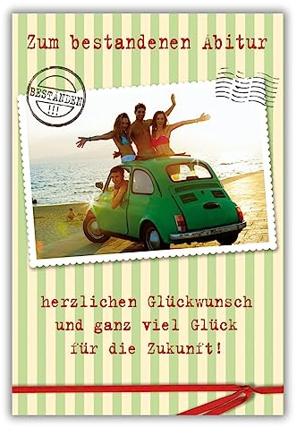 bsb Karte zum Abitur - Glückwunschkarte mit Sonnenuntergang-Auto-Motiv - liebevolles Geschenk zum Abitur - Grußkarte mit Umschlag - Schulabschluss-Karte in 11,5 x 17,0 cm