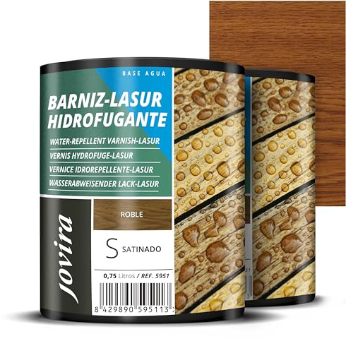 JOVIRA PINTURAS Impregnante legno (2x750 ml Quercia) Lasur idrorepellente protettivo satinato all'acqua protegge, decora e impreziosisce tutti i tipi di legno.(2x750 Millilitri, Quercia) E-13-2