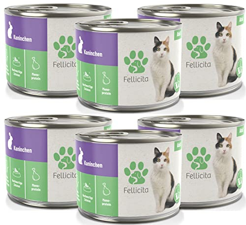 Fellicita Premium Nassfutter für Katzen, Kaninchen pur, 6 x 200g | 6er Pack, Monoprotein, hochwertiges Katzennassfutter, getreidefrei, leckere Pastete, Alleinfuttermittel