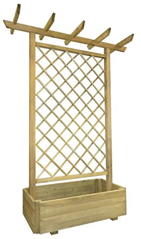 Kavolet Pflanzkasten mit rankgitter, Pergola mit Pflanzkasten, Gartenspalier, Pflanzkasten mit Rankgitter & Dachregal, Blumenkasten für Kletterpflanzen & Korbpflanzen, Blumenbeet 162x56x204 cm Holz