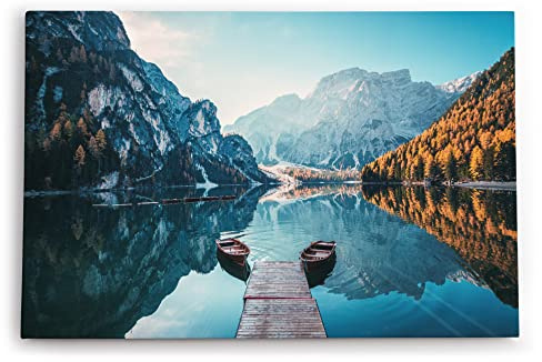 Paul Sinus Wandbild 120x80cm Pragser Wildsee Alpen Italien Bergsee See Berge Boote