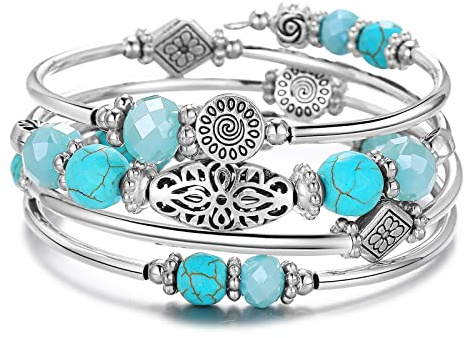 FULU AUTUMN Damen Boho Armband mit Mehrschichtiges Perlen Silber Wickelarmband Modeschmuck Geschenke zum Geburtstag und Muttertag für Frauen