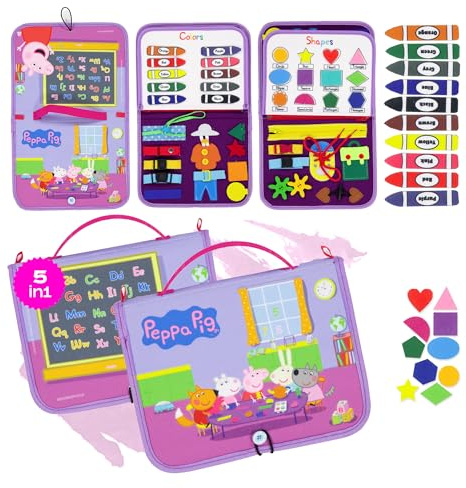 Peppa Pig Montessori Busy Board – Kleinkind-Vorschul-Lernspaß mit grundlegenden Kleidermotoriken, Alphabet-Zahlen, ideales pädagogisches Aktivitätsentwicklungs- und Reisespielzeug für Kinder, ab 3