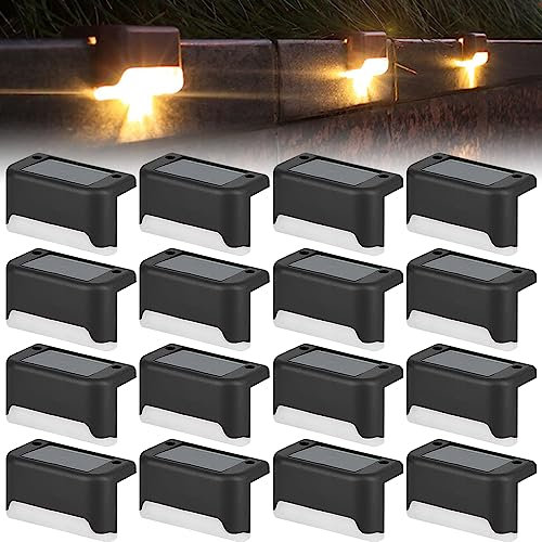 EBKCQ Lot de 16 Lampes Solaires, Eclairage à LED Lampe Solaire Exterieur, Lumières Solaires Exterieure Jardin Blanc Chaud Étanche Décoration pour Escalier Pont Marches Clôture Cour Terrasse Chemin