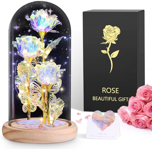 BOLEi Rosa Eterna LED, Regalos Originales para Mujer(3 Rosas Galaxia) | Rosa Cristal Regalo Cumpleaños, San Valentin, Navidad, Dia De La Madre, Sant Jordi para Mujer, Ella, Mamá, Abuela, Esposa
