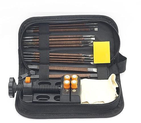 Jieotwice Set Professionale di Coltelli Al Manganese per Incisione Su Sigillo da 18 Pezzi Scalpello per Intaglio Della Giada con Morsetto da Banco