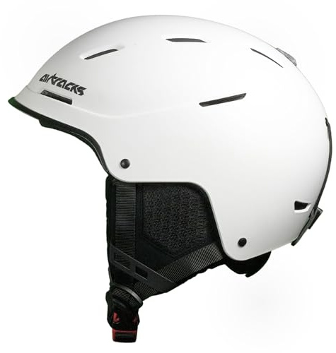 Airtracks Strong SP-S210 Casco de esquí y snowboard para hombre y mujer, casco de esquí y snowboard con sistema de ventilación, ajuste continuo, colores mate, negro, blanco y gris (blanco, S (50 cm-54