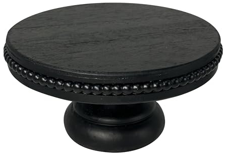 dwellington White Wash Display Wood Riser, 8.25inch Shabby Chic Pedestal Tray Decor with Beads, Farmhouse Display Stands for Coffee Bar, Bathroom, Kitchen Island (Black)