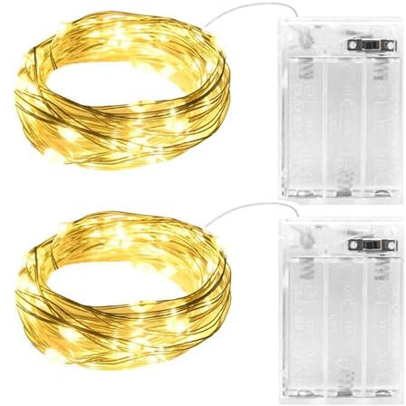 Gcstnn Lichterkette Batterie Timer, 2 Stück 2M 20LED Micro Fairy Lights IP65 Wasserdichte Kupferdraht Lichterketten für Zimmer Garten Krüge Flaschen Weihnachten Halloween In/Außen Deko DIY (Warmweiß)