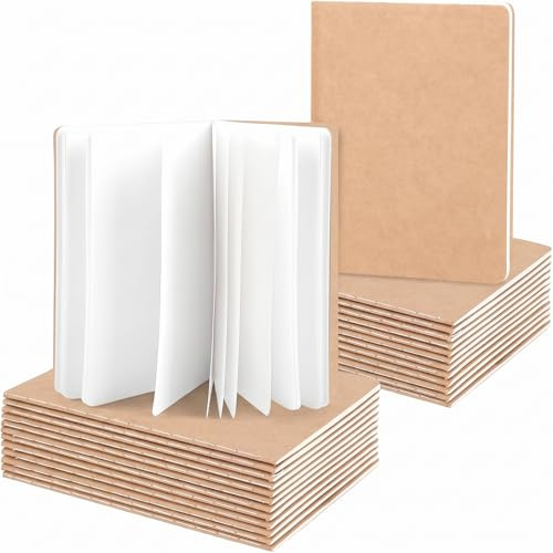 Koogel 24 stycken små tomma anteckningsböcker, anteckningsbok, dagbok, anteckningsblock, skolhäfte 13 x 9 cm, anteckningsböcker med omslag för kraftpapper, brun