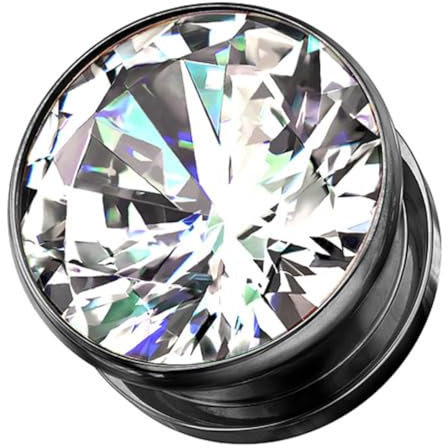 Taffstyle Flesh Tunnel Ohr Ear Plug Ohrpiercing Piercing mit großen eingefassten klaren Kristall 8mm Schwarz/Clear