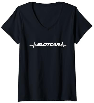 Damen Slotcar Slotracing Hobby Regler Herzschlag Design T-Shirt mit V-Ausschnitt