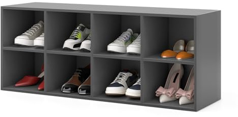 COSTWAY Schuhbank mit Sitzfläche, Schuhregal aus Holz 230kg Belastbar, Sitzbank mit 8 offenen Fächern, Schuhschrank Schuh-Organizer, Bücherregal für Eingang, Wohnzimmer, 102 x 30 x 41cm (Grau)