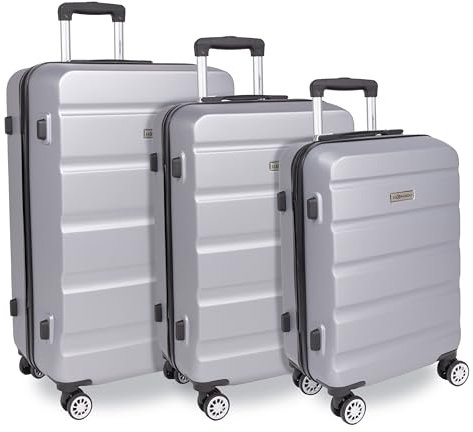Leonardo® Set Valigia 3 Pezzi con Chiusura TSA | Trolley con 4 Ruote Doppie | Valigia da Viaggio | Bagaglio a Mano | Borsa da Viaggio | Valigia Rigida | Set S-M-L | Venezia | Argento