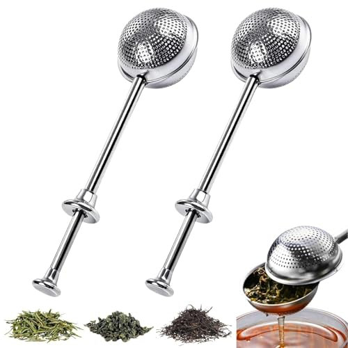 Teesieb,Teeei, Edelstahl Teesieb Set für Loseblatt Tee, 2 Stück Teeei mit Langem Führungsholm, Rostfreier Tee-Infuser, Perfekt für Tassen und Teekannen, Ideal für Tee-Liebhaber - Silber
