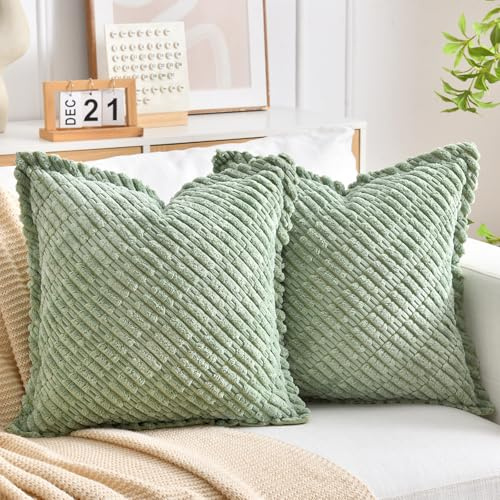 LRartdeco Set of 2 Corduroy Twill Cushion Covers Soft Solid Pillowcase Boho Decorative Throw Pillow Covers Modern Throw Pillow Covers for Home Spring decor Sofa Couch with Invisible Zipper