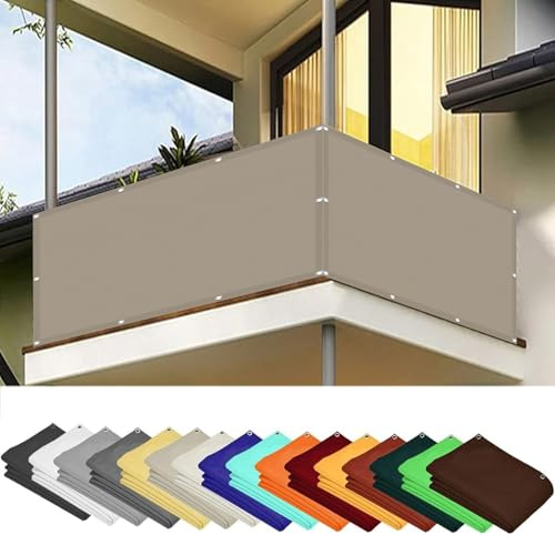 Balkon Sichtschutz 80 x 180 cm Ohne Bohren, inkl Seil Balkonbespannung Balkonsichtschutz mit Ösen Kabelbinder Und Kordel Sichtschutz für Balkon Terrasse, Taupe