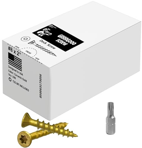 Decking Screws - #8, 2 Inch, Gold, 100 Pcs Long Star Head Wood to Wood Screws - Exterior Wood Screws for Outdoor Decking, Construction, Woodworking Projects & Furniture - Heavy Duty Deck Fasteners