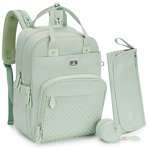 Dikaslon Ryggsäck för babyskötväska, stor babyväska för mamma och pappa med 19 fickor, rymlig blöjbytesväskor med matta, napphållare, barnvagnsremmar, hållbar polyester (ljus kaki)