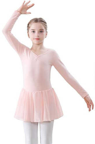 FONLAM Ballettkleid Tanzkleid Mädchen Langarm Balletttrikot Turnanzug Tanztrikot Ballettanzug Ballett Tütü Kinder (10-11 Jahre, Rosa)