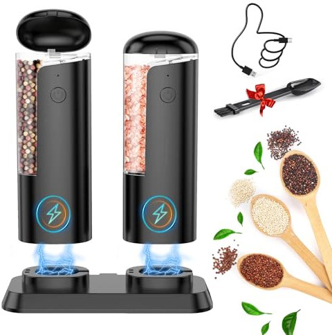 Molinillo Sal y Pimienta Electrico Set: Pimentero de Especias de Grano Ajustable Moledor de Pimienta Automático Molinillo Sal Recargables de Gran Capacidad