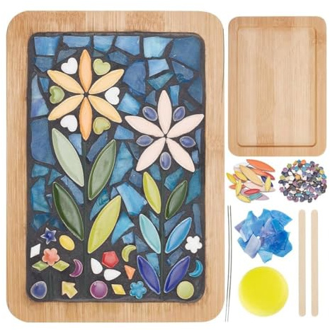Fegtrtyoa DIY Mosaik-Bastelset, Mosaik-Bambus-Untersetzer-Set für Erwachsene und Anfänger, mit Rechteckiger Untersetzerbasis für Handgefertigtes Mosaik