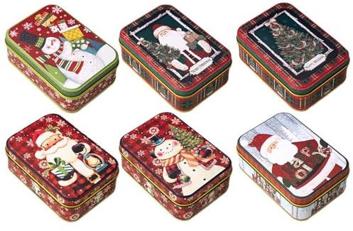Portascatole natalizie, scatole di latta portacarte di Natale, 6 porta lattine per caramelle in metallo con coperchio, Contenitori Porta Biscotti, Piccole Scatole Rettangolari in Latta per Bambini, Ad