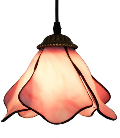 Chao Zan Vintage Tiffany-Style Pendant Light, Pink Glass Shade, Decorative Hanging Lamp for Living Room, Bedroom, Corridor, E27 Chandelier Lights (Figure: B)