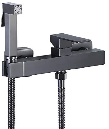 Wasserhahn, graues Handbidet für die Toilette, an der Wand montiertes Badezimmer-Stoffwindelset aus Messing, quadratisches Toilettenbidet-Set mit heißem und kaltem Wasser für die persönliche Hygi