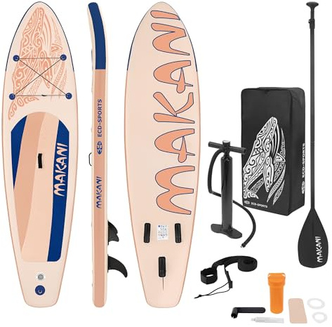 ECD Germany Aufblasbares Stand Up Paddle Board Makani | 320 x 80 x 15 cm | Apricot | PVC | bis 120kg | Pumpe Tragetasche Zubehör | SUP Board Paddling Board Paddelboard Surfboard | verschiedene Modelle