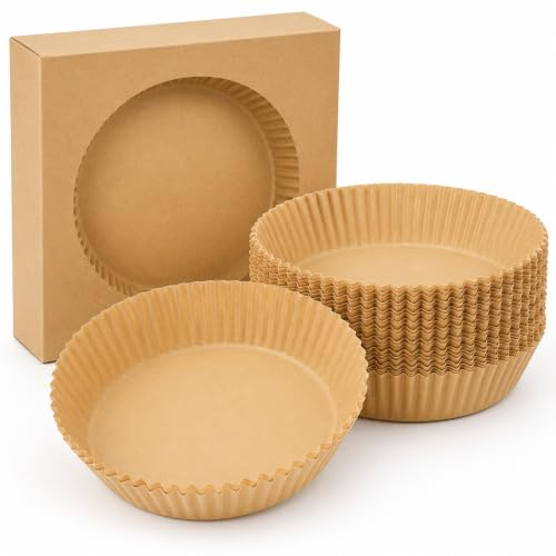 vidoelettronica Carta Forno per Friggitrice ad Aria 200 Pezzi, 20x20x4,5 cm, Rotonda, Antiaderente, BPA Free, FSC, Biodegradabile, per Air Fryer 4-7 Litri