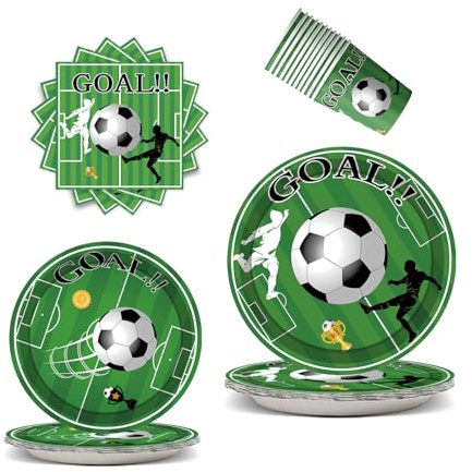 JSRHEEM Juego de vajilla decorativa para fiestas de fútbol, juego de 50 piezas, platos y vasos, incluye servilletas, adecuado para 10 personas (Football-3)