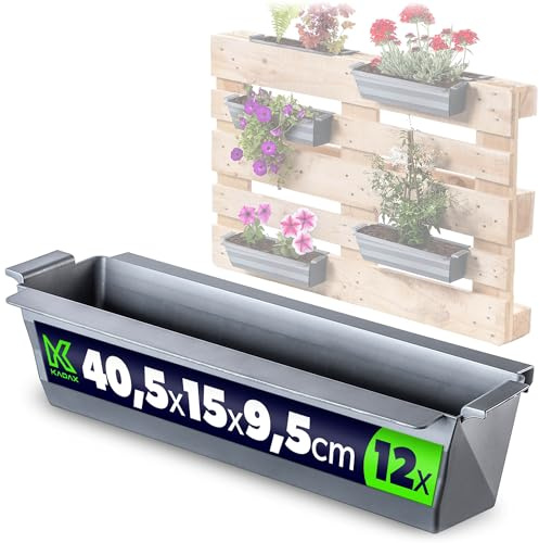 KADAX Pflanzkasten 12er Set für Paletten mit Hängesystem, 37x9 cm Silber, zum Bepflanzen & Dekorieren als Balkonkasten, Blumenkasten für Europalette, Blumentopf-Einsatz & Übertopf in Palettengärten