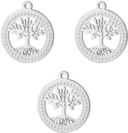 kkjoy 3Pcs Ciondoli di Albero della Vita Fai-da-te in Acciaio Inox per la Creazione di Gioielli e l'Artigianato, per Fare Orecchini Collana Bracciale