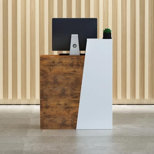 NEYTIIR Verkaufstheke,Empfangstheke,Rezeptionstheke Mit Sichtschutz,Büromöbel Rezeptionsmöbe -Rezeptionsmöbel Für Store Shop Clinic Office(Burnt Wood - Left,80 x 42 x 100cm)