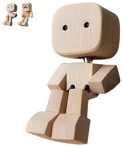 Shaking Wooden Man Figurine, Handmade Shaking Feet Wooden Doll, Funny Magnetic Car Dashboard Ornament, Creative Wood Desktop Decoration, Unique Gift for Men & Office (A)