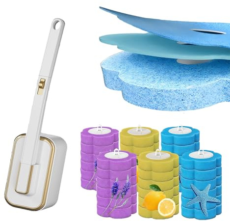 Midslinee Toilettenbürste Zum Einmalgebrauch, Klobürste mit 36 Stück Reiniger Nachfüllungen Schwamm für Badezimmerreinigung, Waschbecken, Badewanne, Toilet Brush Sponge