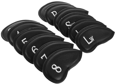 MUELODSIC 12Pcs PU Golfing Pole Head Protective Caps Cue Covers with Litchi Texture Vibration Reducing Putter Head Sleeves for Golf Club Protection