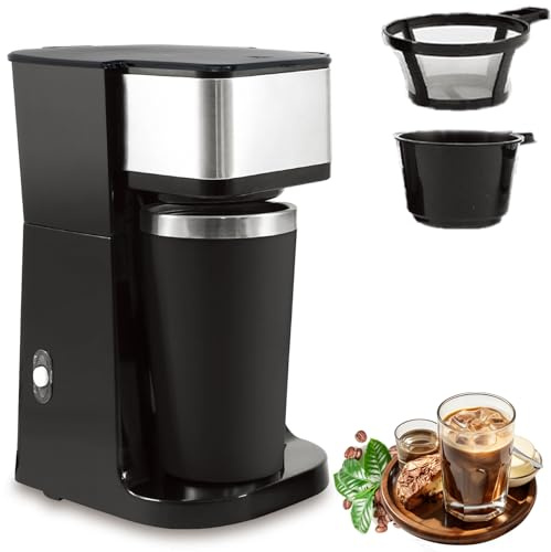 Coffee Maker, 750W Automatic Capsule Filter Coffee Machine, 3 or 5 Cups, Includes 420ml Stainless Steel Travel Mug and Removable Filter, Ideal for Home and Office